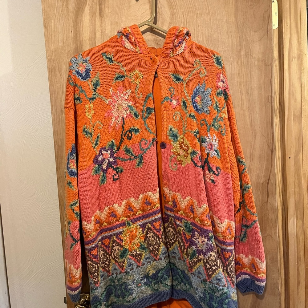 Together Women's Floral Hooded Sweater - Orange and Multicolor